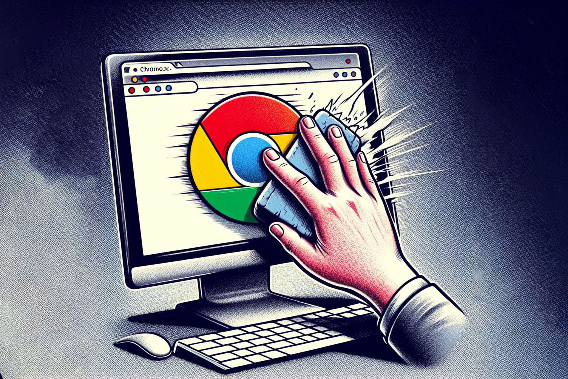 دستی درحال پاک کردن صفحه کروم با تخته پاک کن