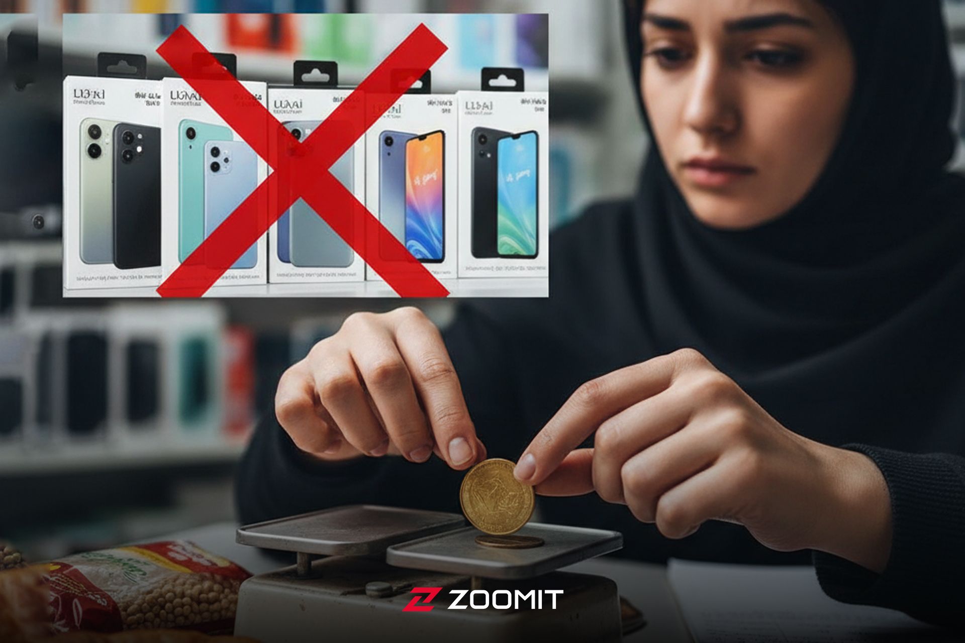 زن با نگرانی به یک سکه نگاه می‌کند