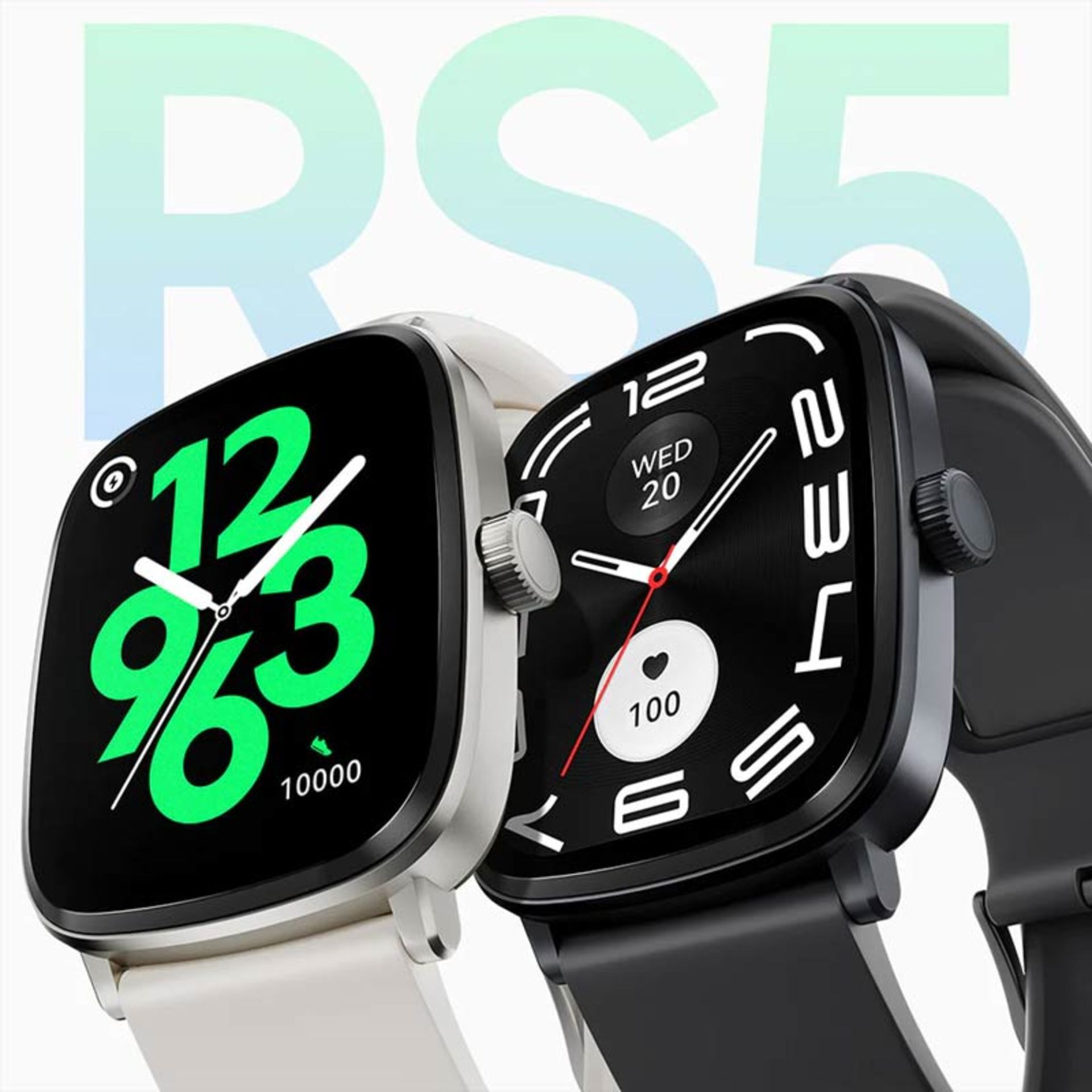 واچ‌فیس ساعت هوشمند هایلو RS5 رنگ نقره‌ای و مشکی با بند سیلیکونی