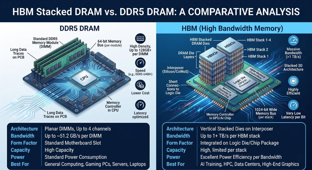 مقایسه‌ی DDR5 و HBM