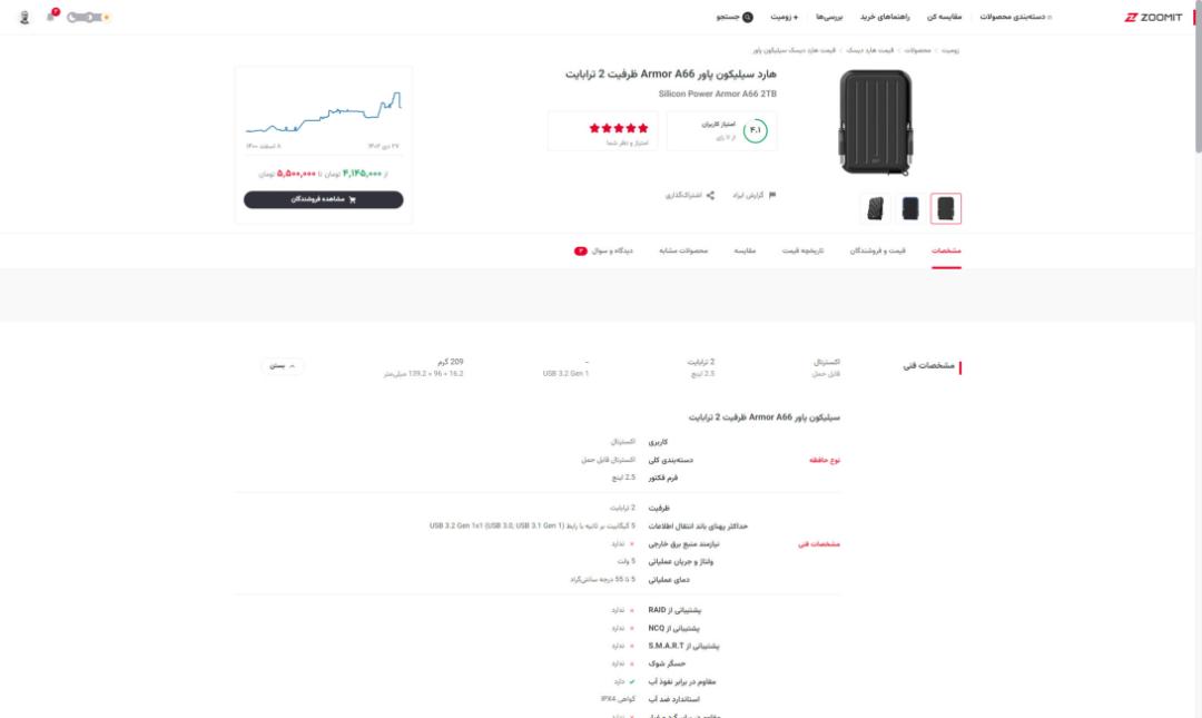 مشخصات فنی و قیمت روز هارد اکسترنال در بخش محصولات زومیت