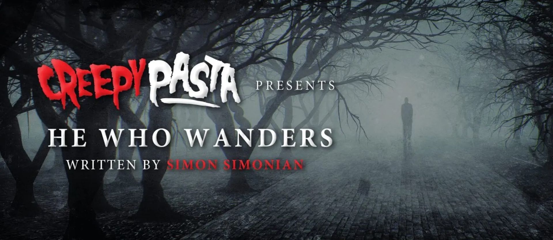 پوستر داستان ترسناک با پس‌زمینه‌ی جنگل مه‌آلود و شخصی در دوردست