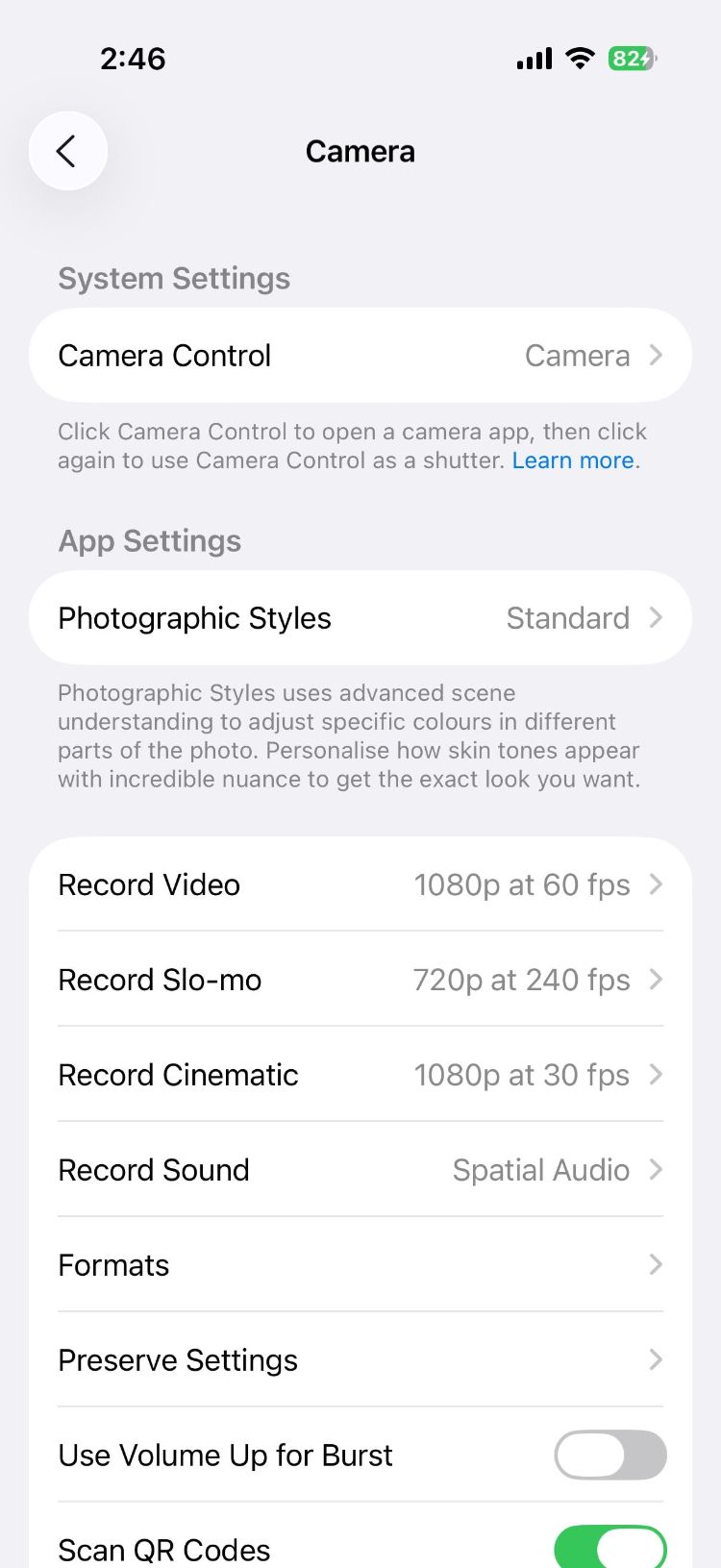 تنظیمات اپلیکیشن دوربین در iOS