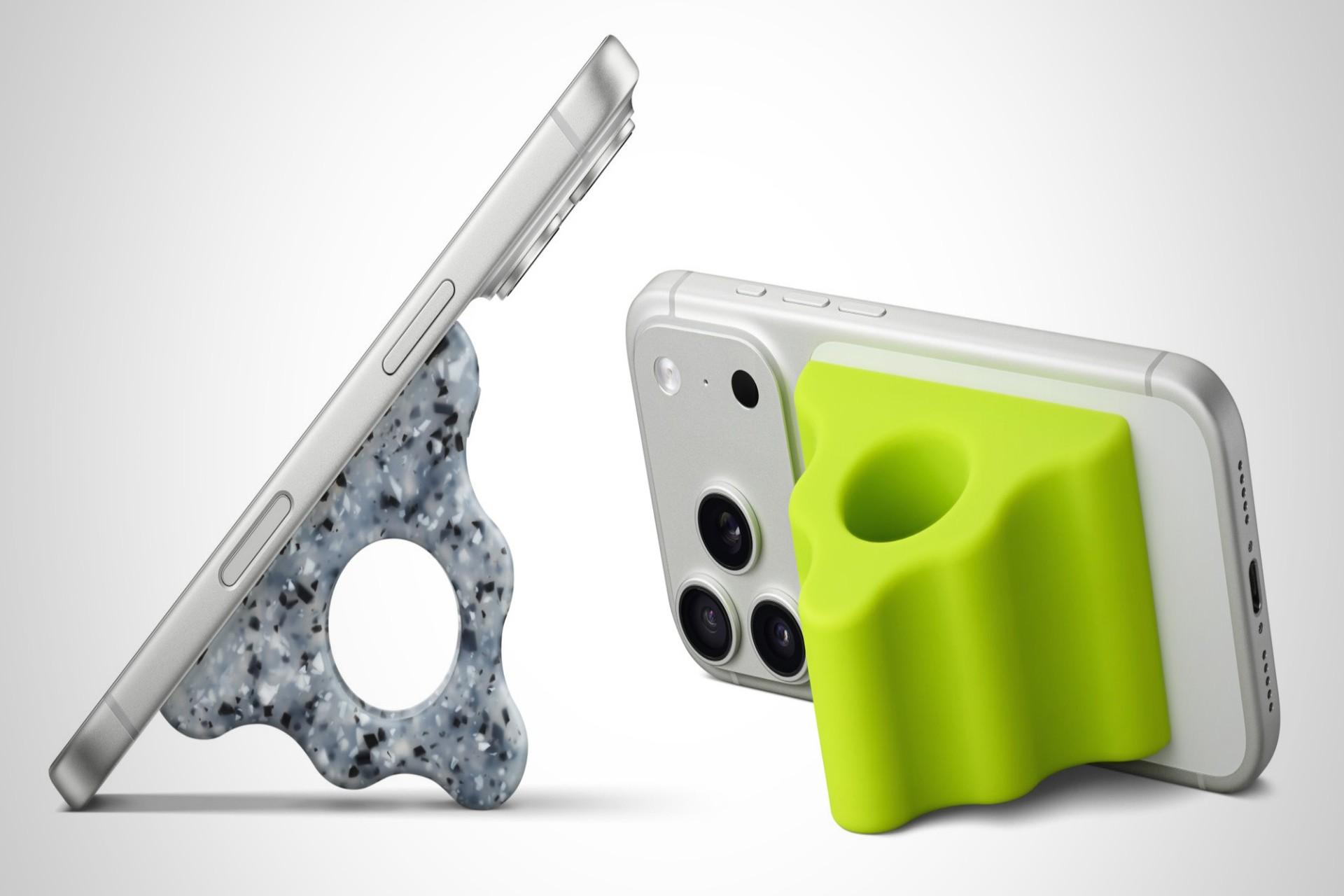 پایه آیفون رنگ سبز و نقره‌ای