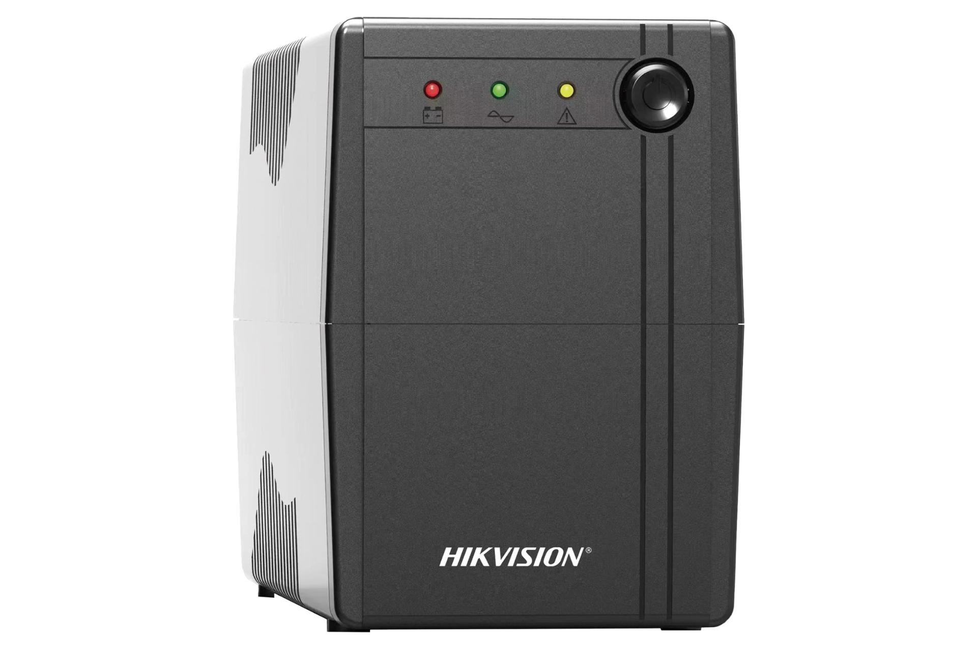 نمای پنل جلوی یو پی اس هایک ویژن مدل DS-UPS600 با ظرفیت 600 ولت آمپر با نمایش لوگو و نشانگرهای LED