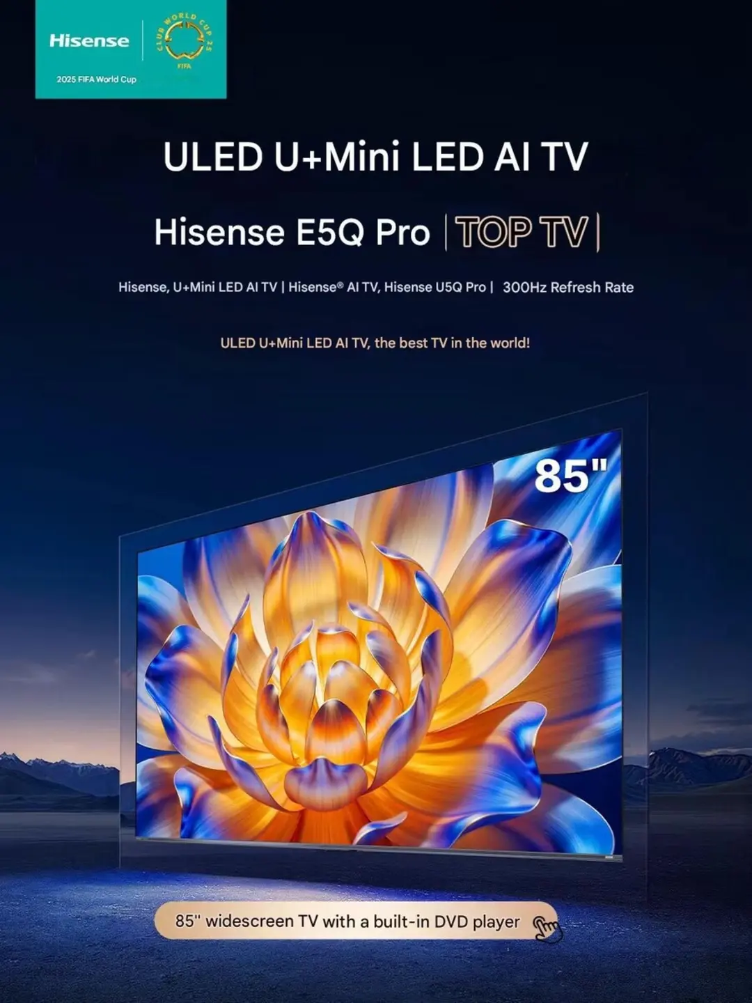 تلویزیون هایسنس E5Q از نمای جلو در حال نمایش گل