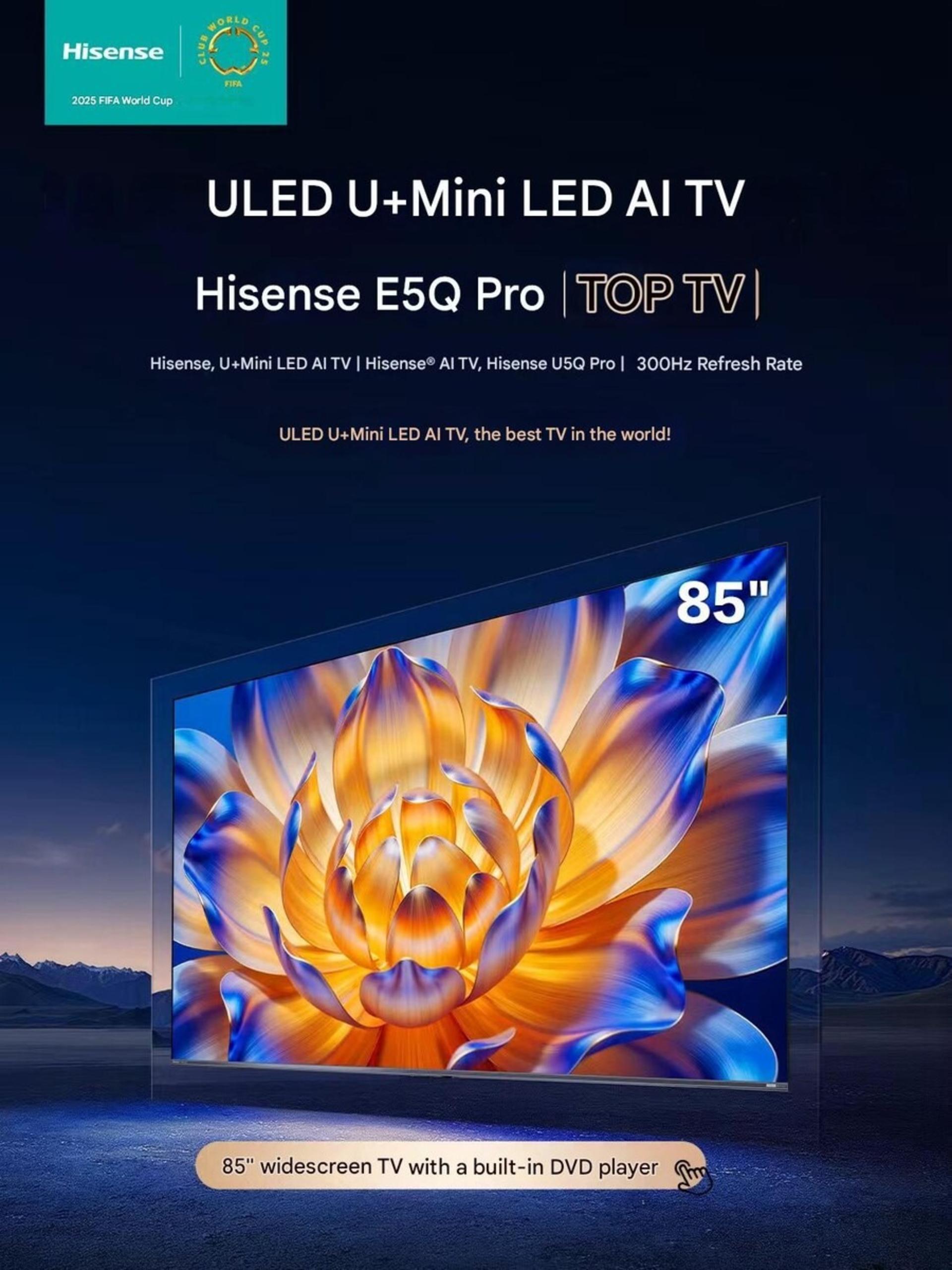 تلویزیون هایسنس E5Q از نمای جلو در حال نمایش گل
