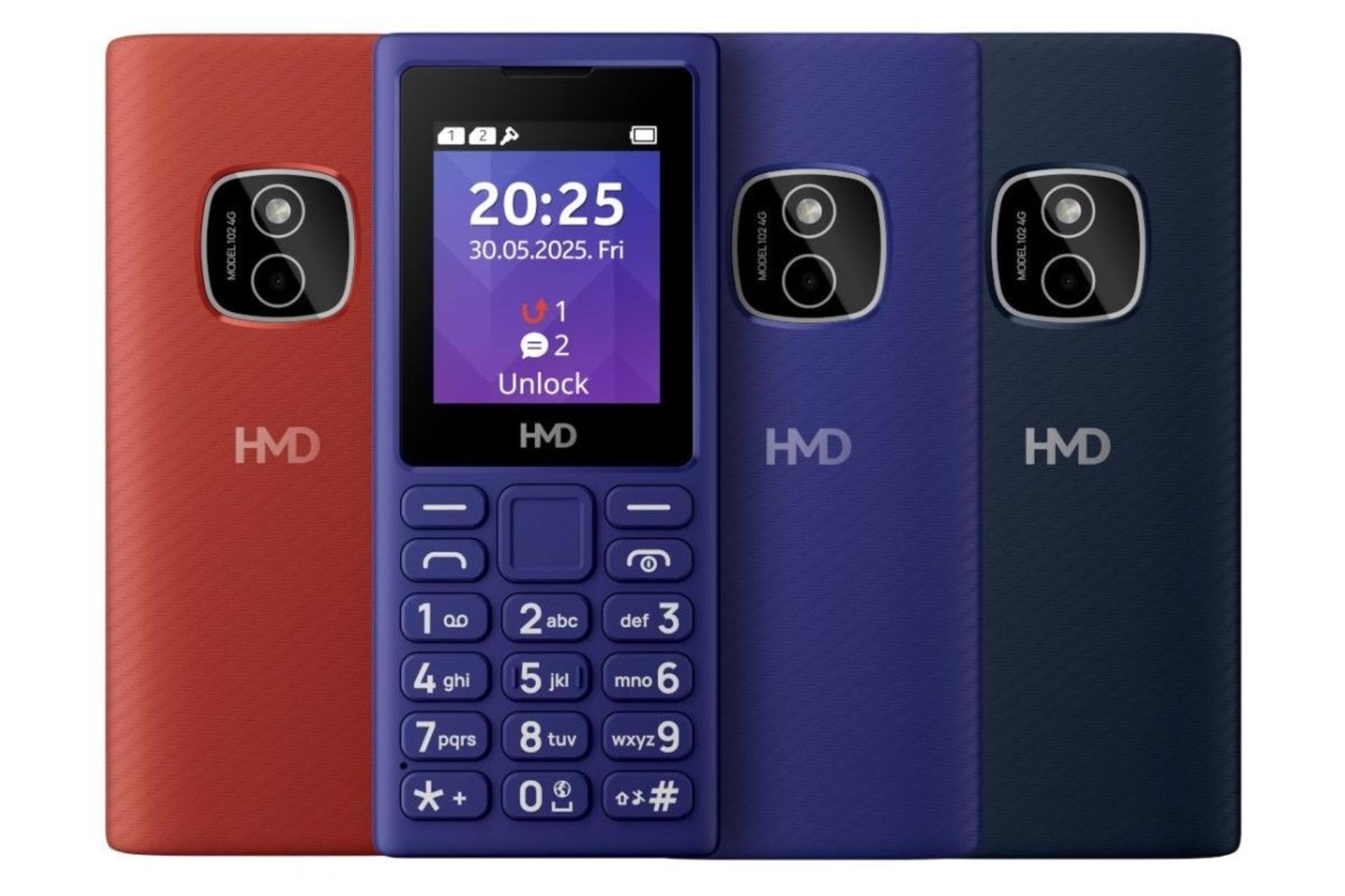 گوشی دکمه‌ای HMD 102 در رنگ بنفش و قرمز