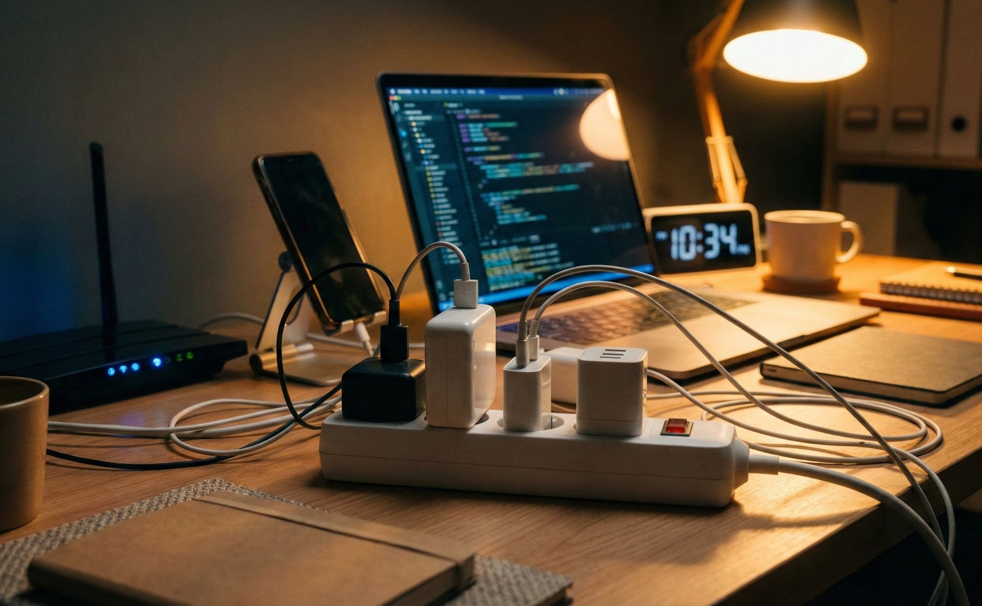 میز کار خانگی و وصل کردن چندین دستگاه الکتریکی به برق