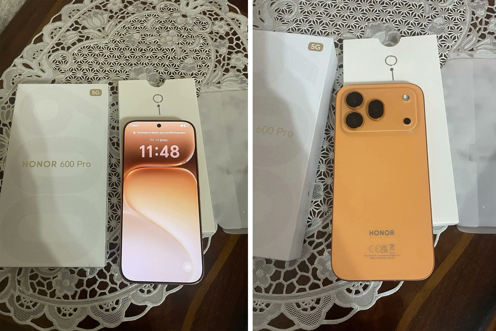 نمای جلو و پشت گوشی آنر ۶۰۰ پرو روی میز