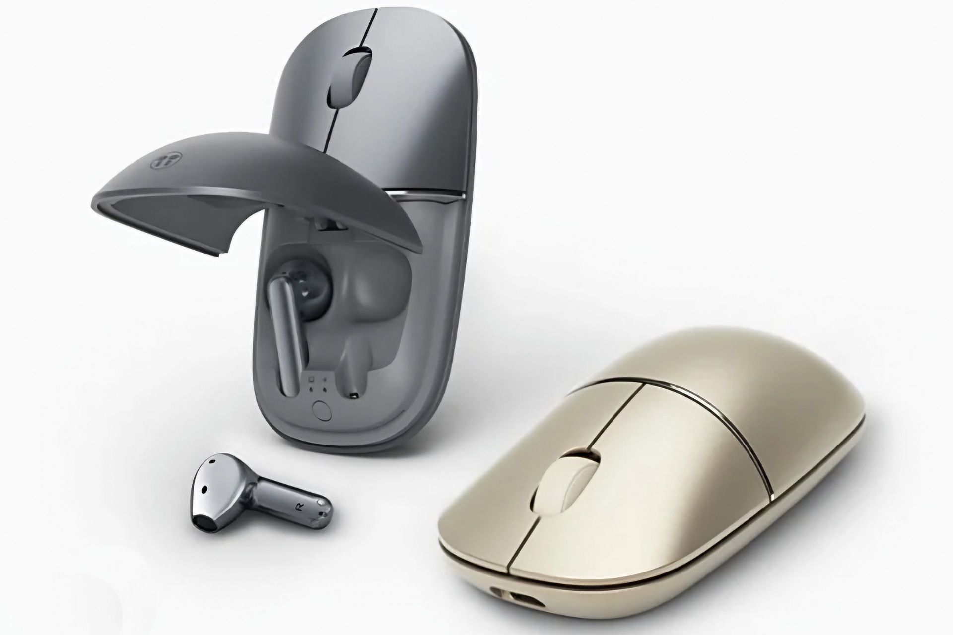 ماوس Yuewo Wireless Ear Mouse Pro در رنگ خاکستری و طلایی