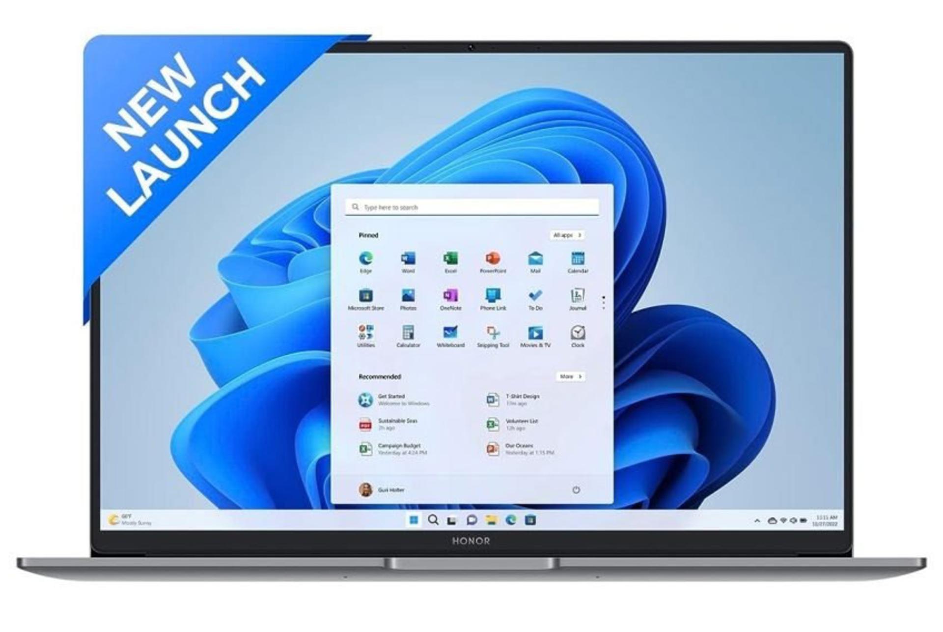 لپ تاپ آنر magicbook x16 ۲۰۲۴ از روبرو نمایش ویندوز ۱۱