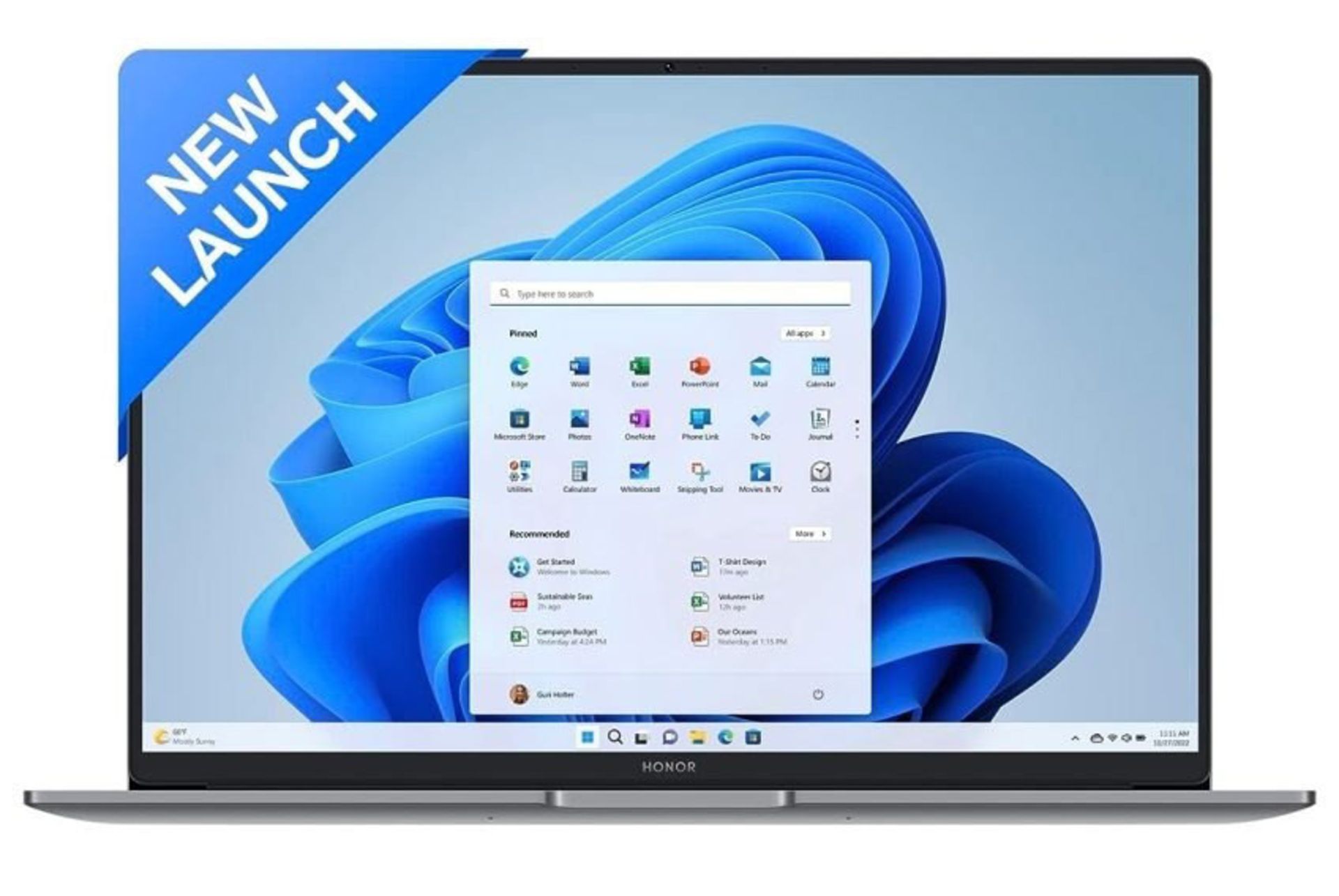 لپ تاپ آنر magicbook x16 ۲۰۲۴ از روبرو نمایش ویندوز ۱۱