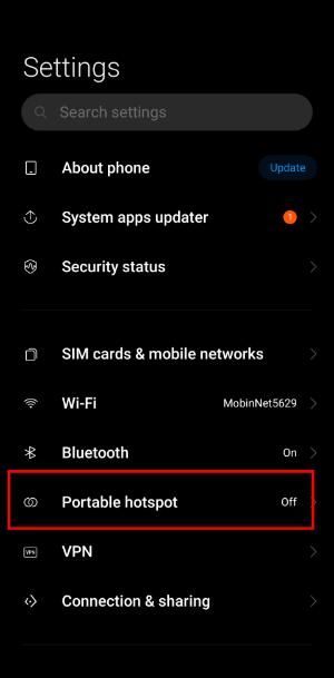 Xiaomi settings page