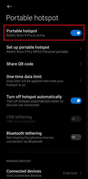 Toggle the active Xiaomi hotspot in the settings