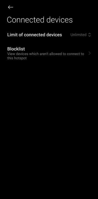 Menu to access the information of the connected Xiaomi hotspot devices