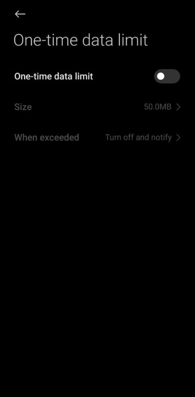 Xiaomi Hotspot data access menu