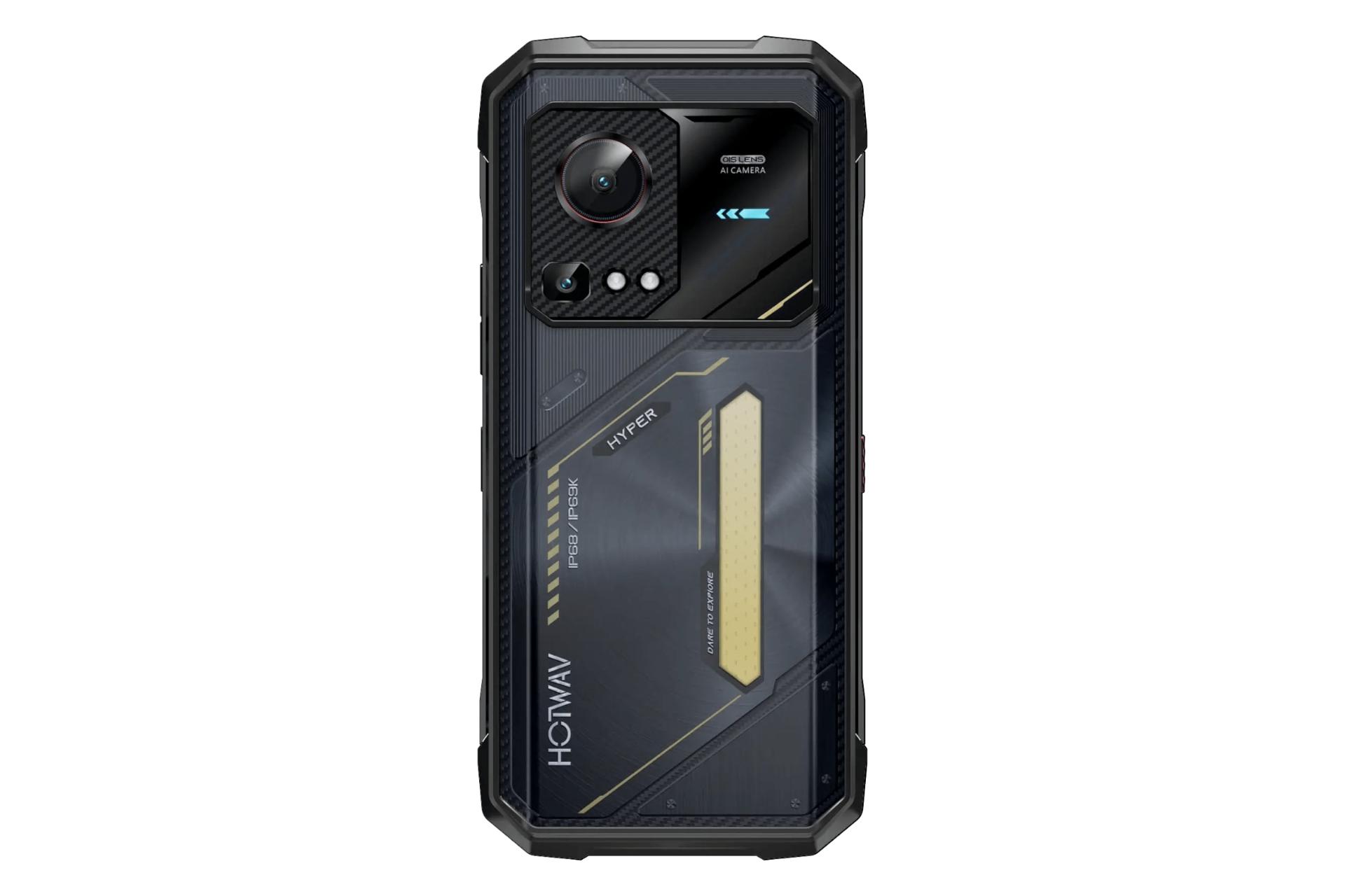 پنل پشت و چینش دوربین گوشی موبایل Hyper 7S هات ویو مشکی و زرد / HOTWAV Hyper 7S