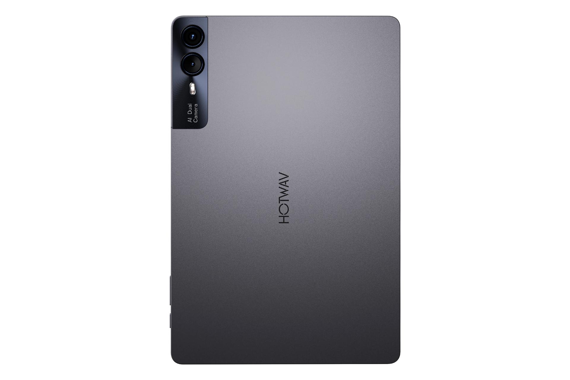نمای پنل پشت تبلت پد 11 هات ویو / HOTWAV Pad 11 با نمایش لوگو و دوربین پنل پشت رنگ خاکستری تیره