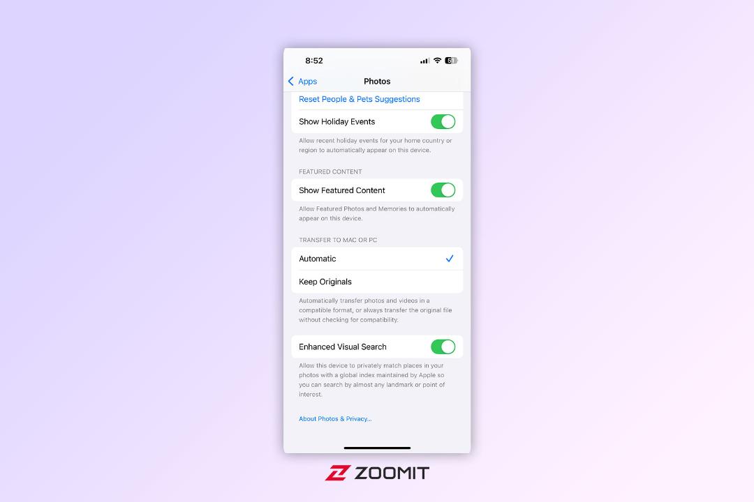 تنظیمات دوربین آیفون