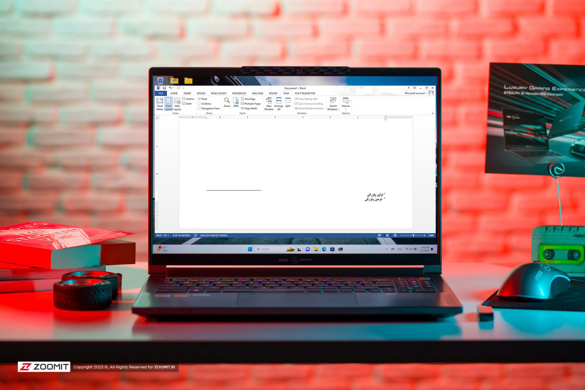 نمایش پاورقی در ورد روی لپ تاپ ام اس آی Stealth 16 AMG