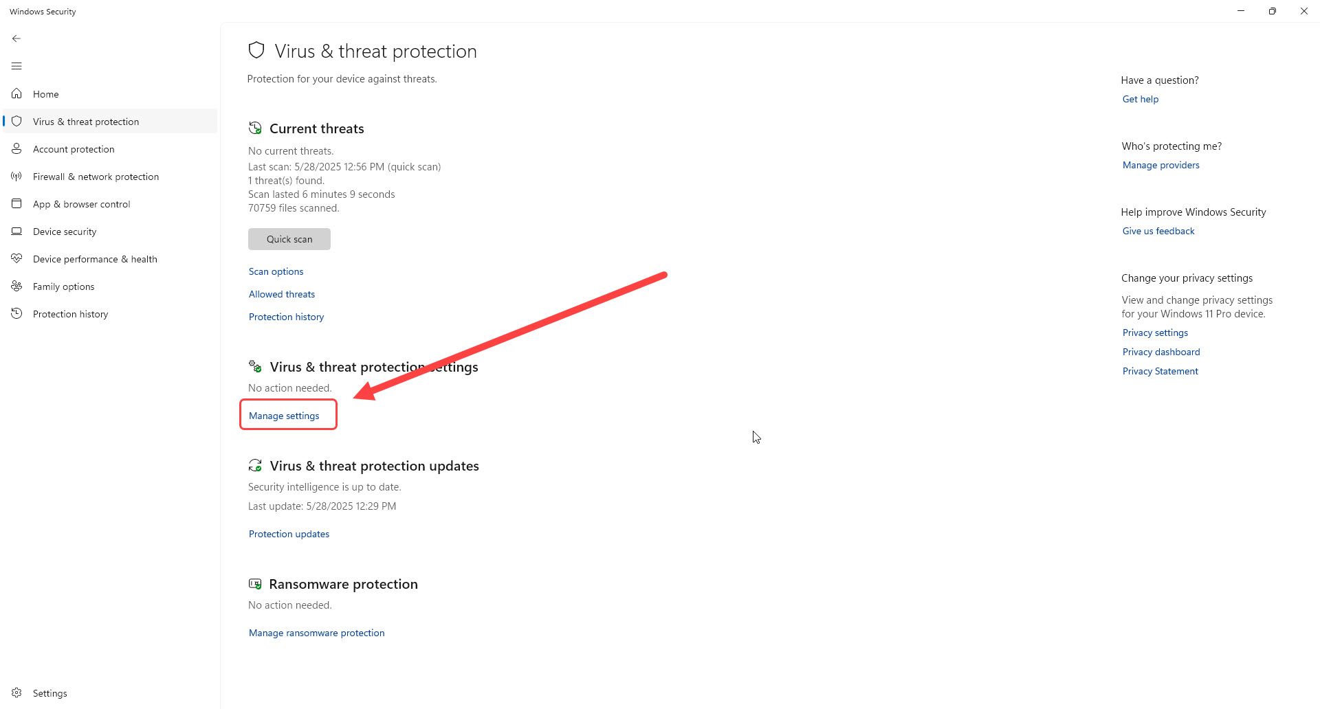 تنظیمات Windows Security
