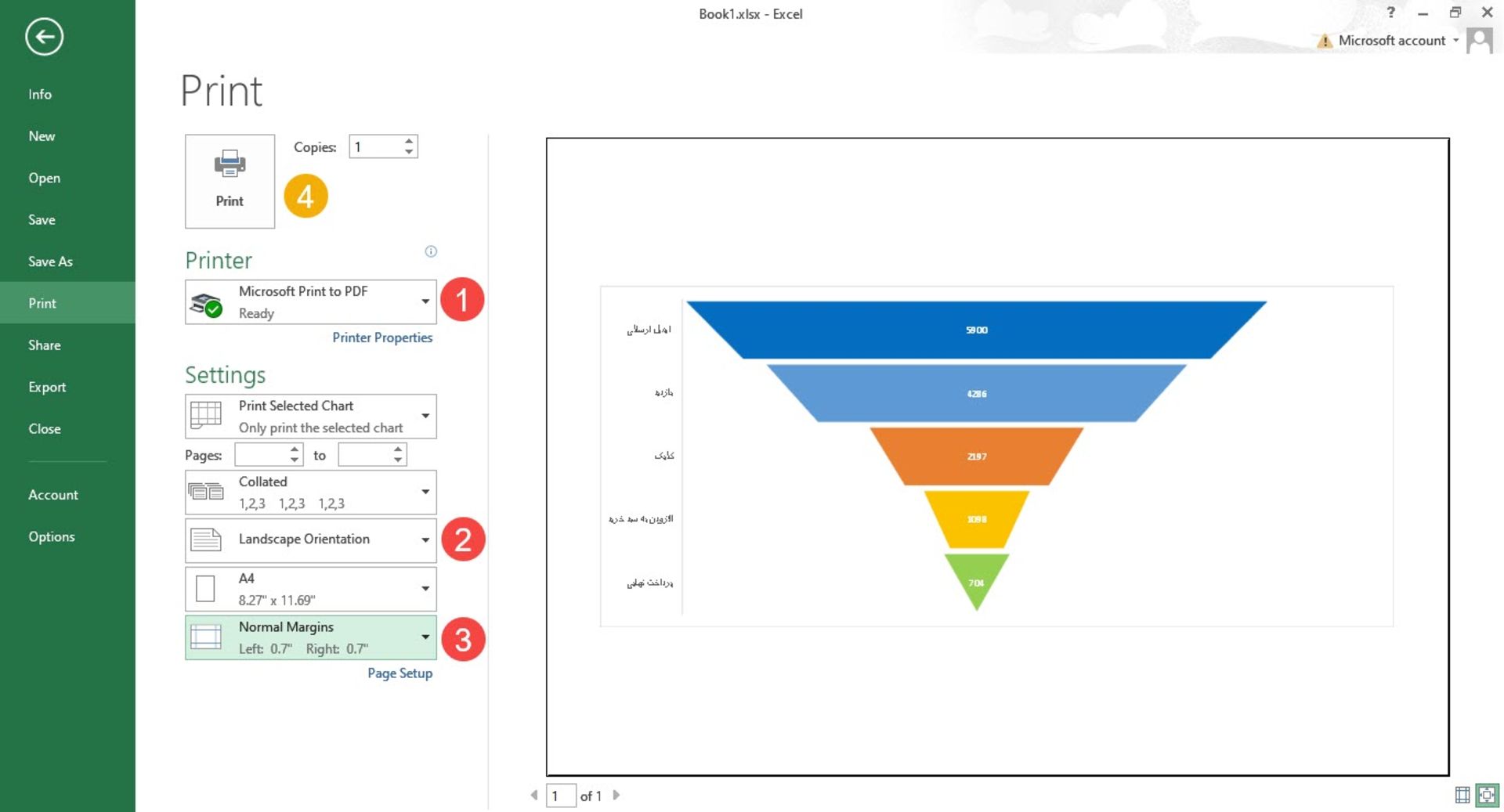 محیط برنامه اکسل در پرینت PDF‍