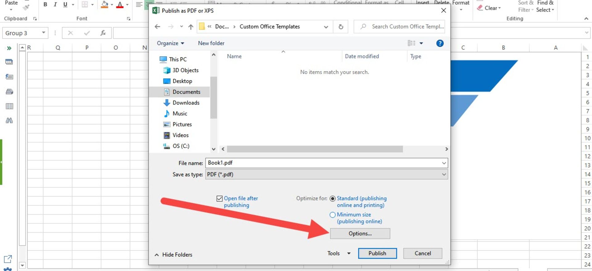 تنظیمات برنامه اکسل