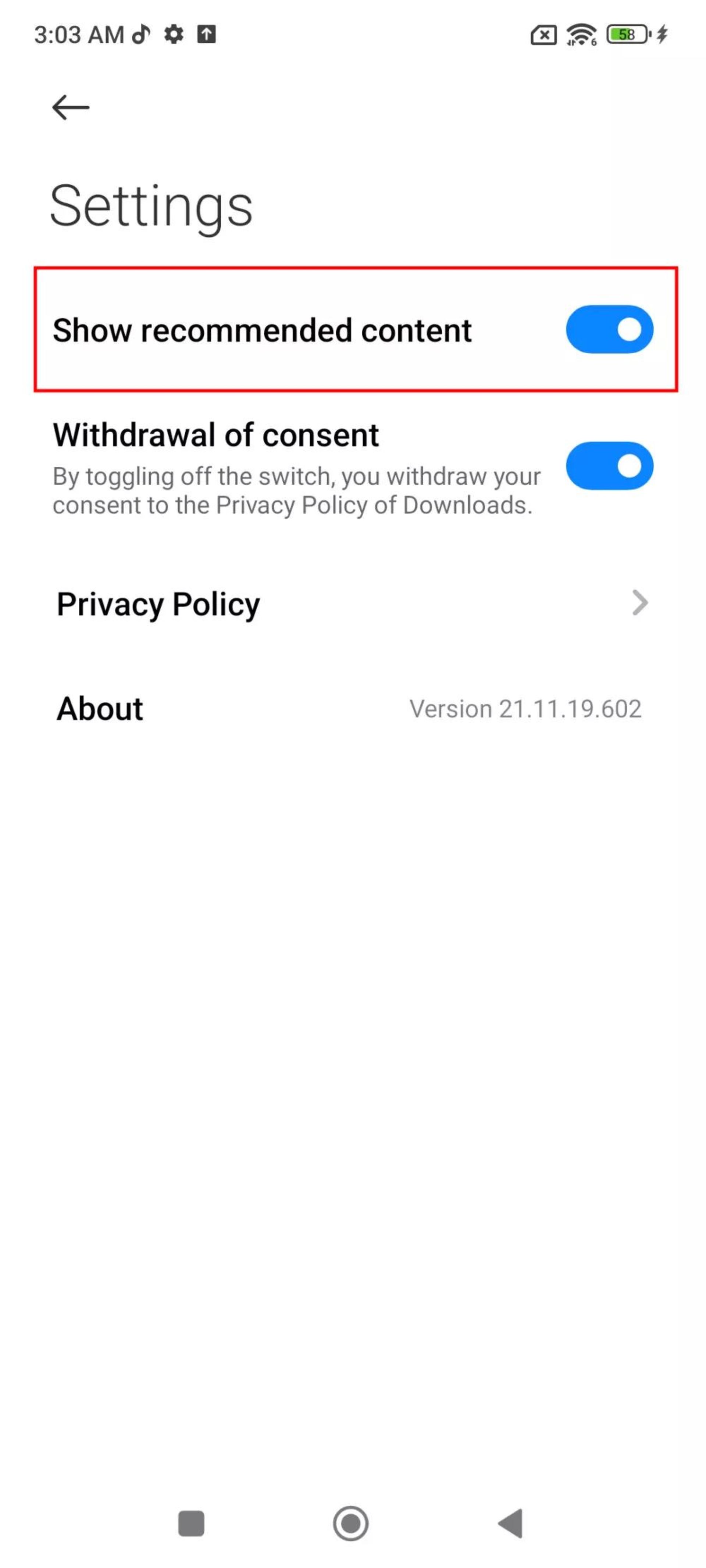 حذف تبلیغات از برنامه Downloads شیائومی