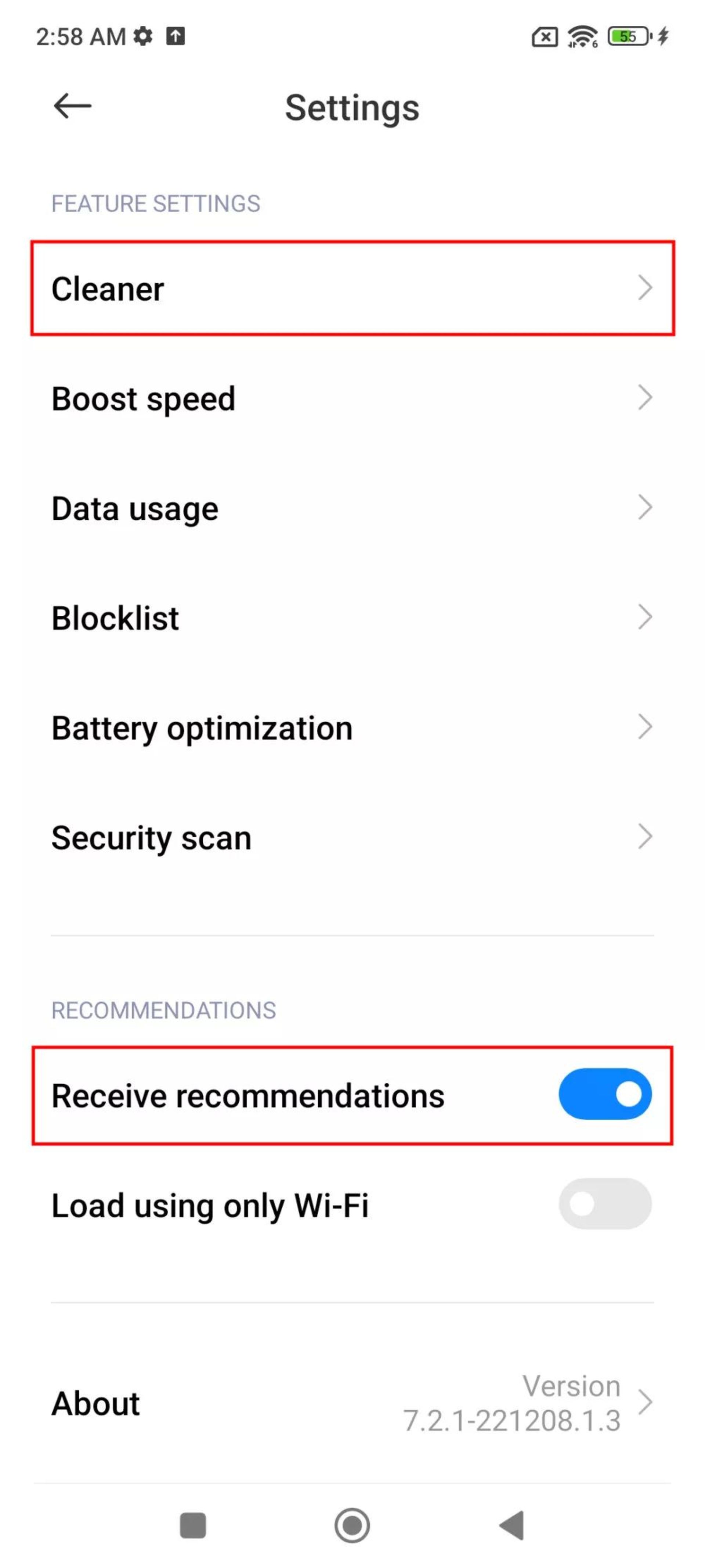 غیرفعال کردن تبلیغات از برنامه Security شیائومی