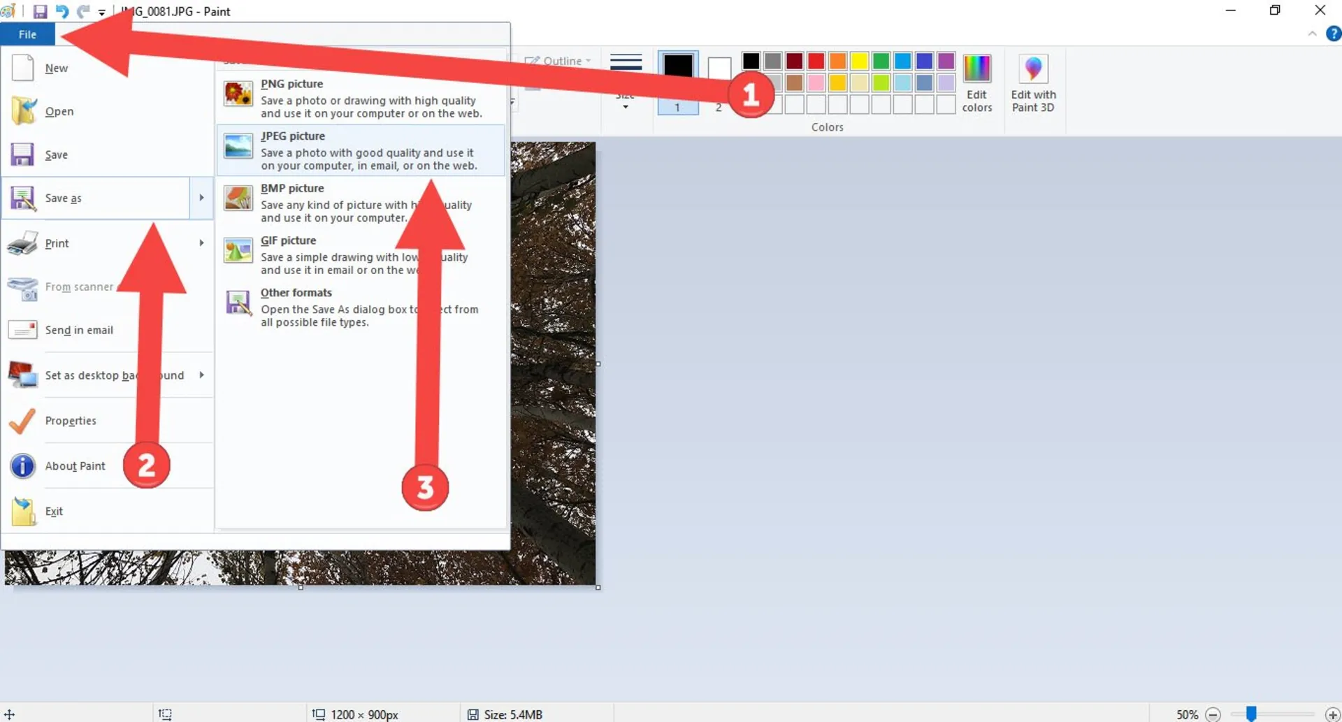 تنظیمات تغییر اندازه عکس در Paint