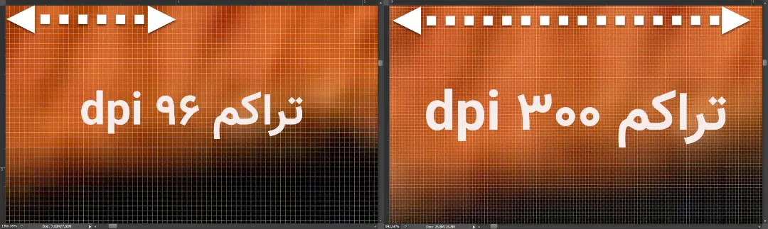 مقایسه تراکم پیکسل ۳۰۰ و ۹۶ پیکسل بر هر اینچ
