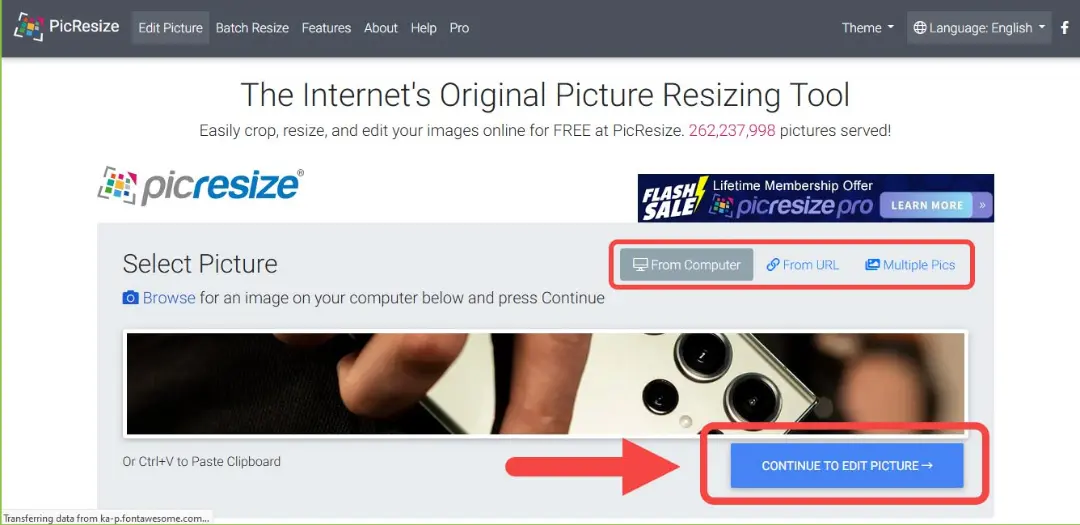 ویرایش عکس در وب سایت picresize