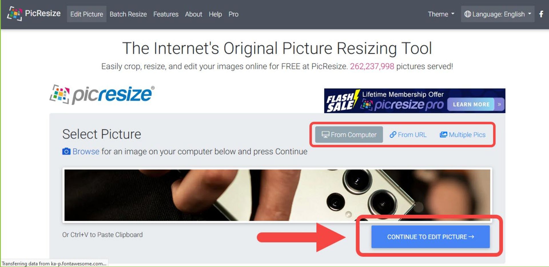 ویرایش عکس در وب سایت picresize