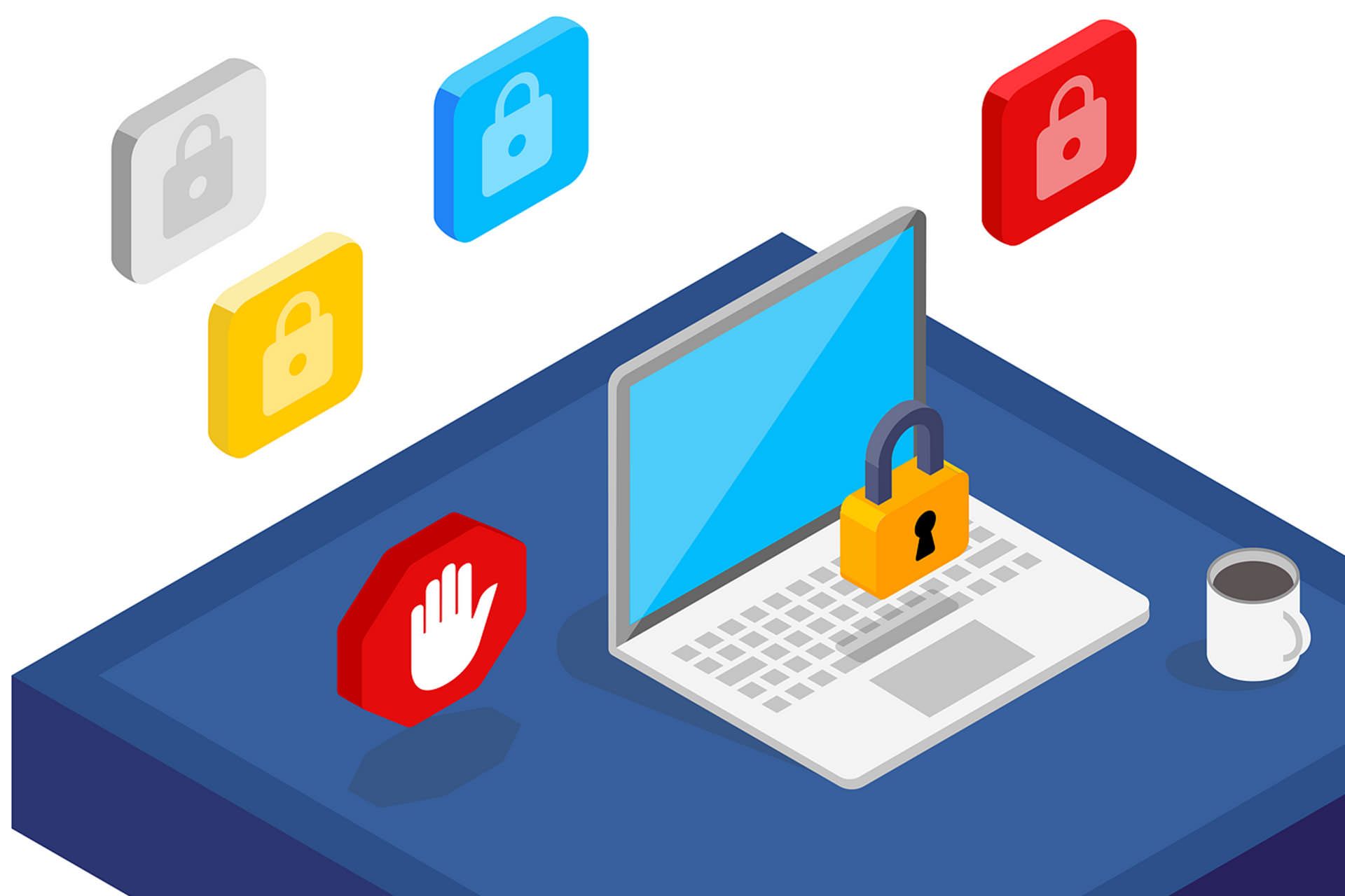 لوگو AdBlocker لپ‌تاپ و قفل