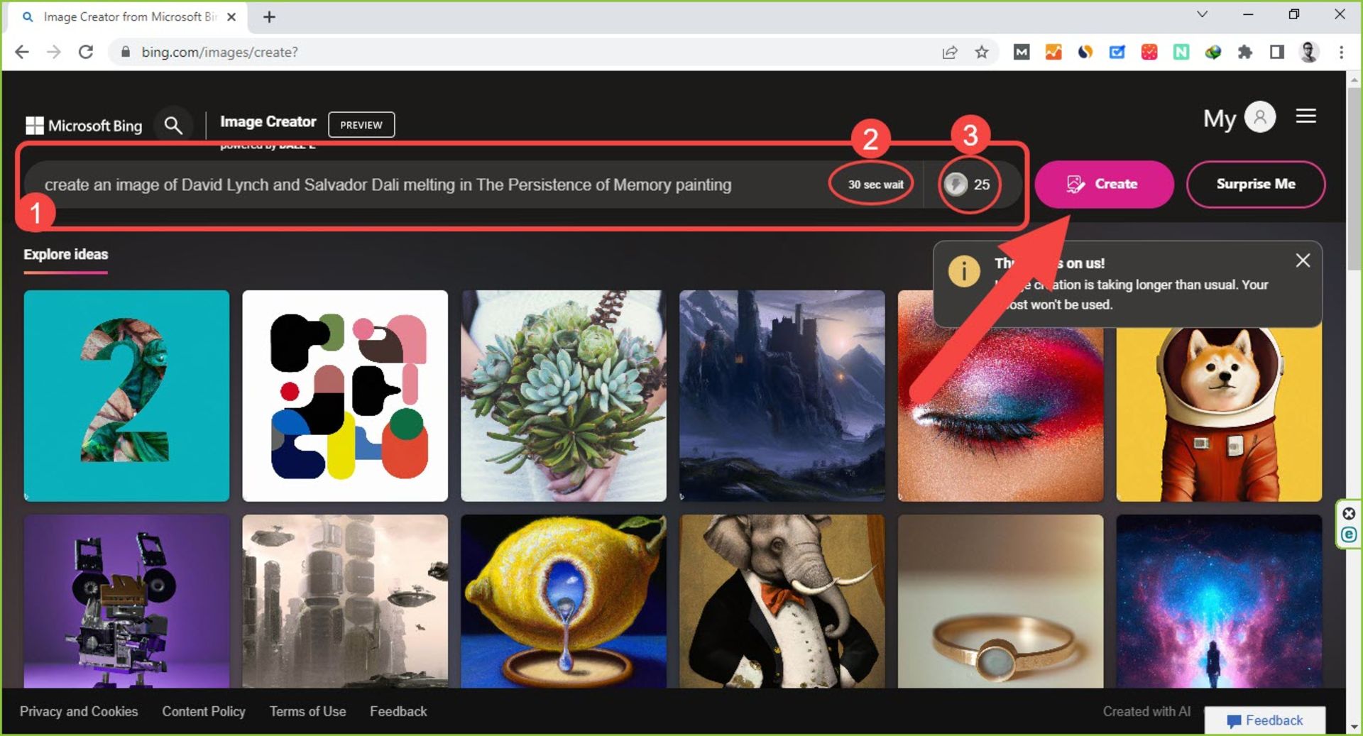منوی Bing Image Creator