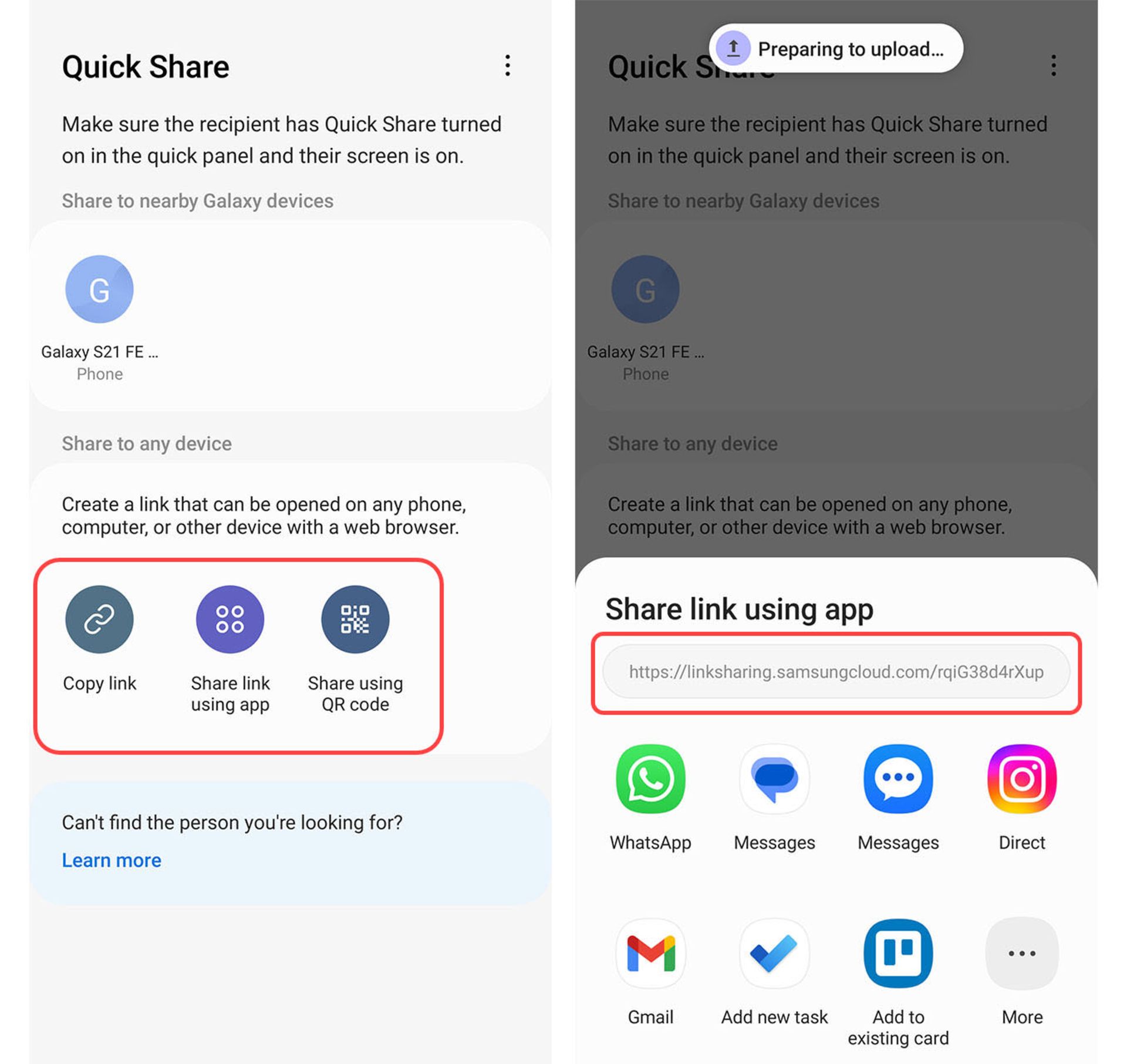 تنظیمات Link Sharing در رابط کاربری One UI 5.1
