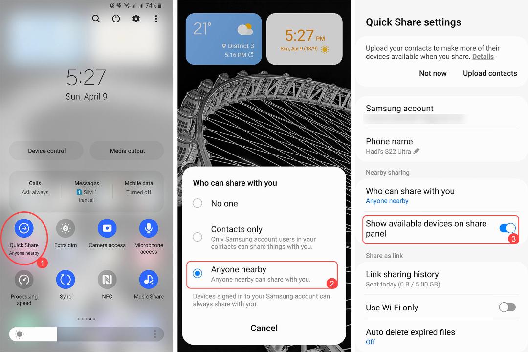 تنظیمات Quick Share سامسونگ