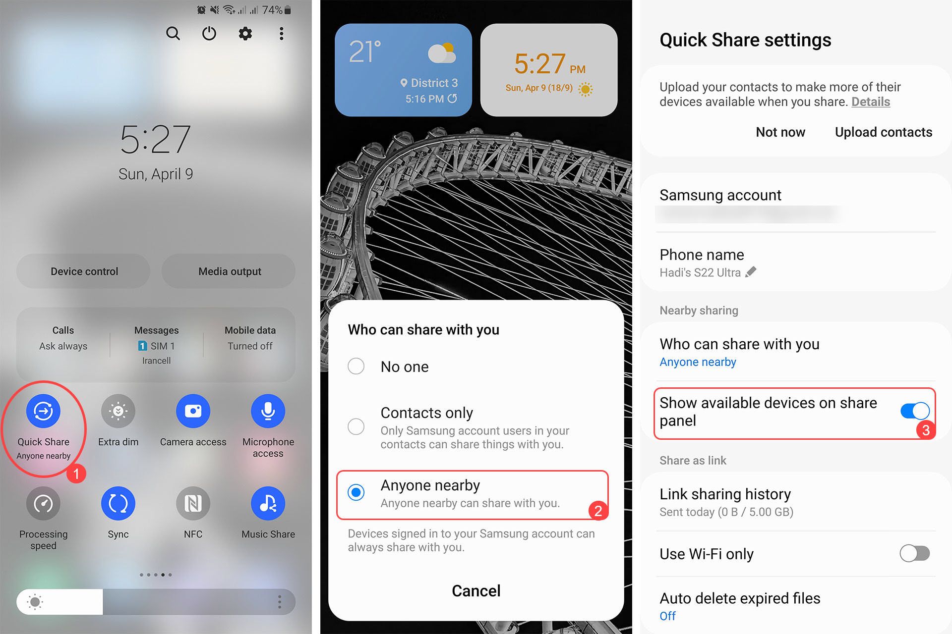 تنظیمات Quick Share سامسونگ