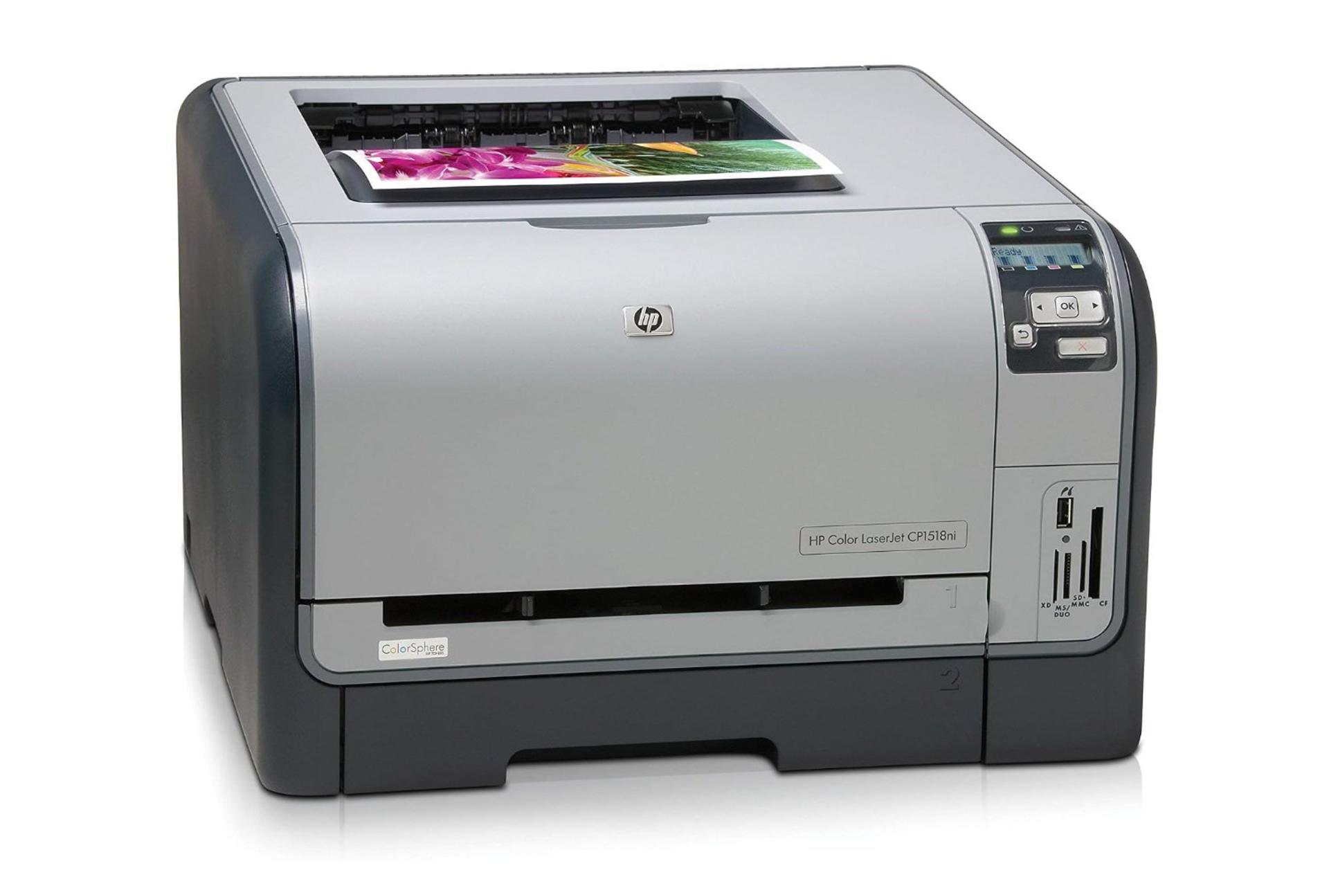 پرینتر اچ پی HP Color LaserJet CP1518ni نمای جلو و چپ