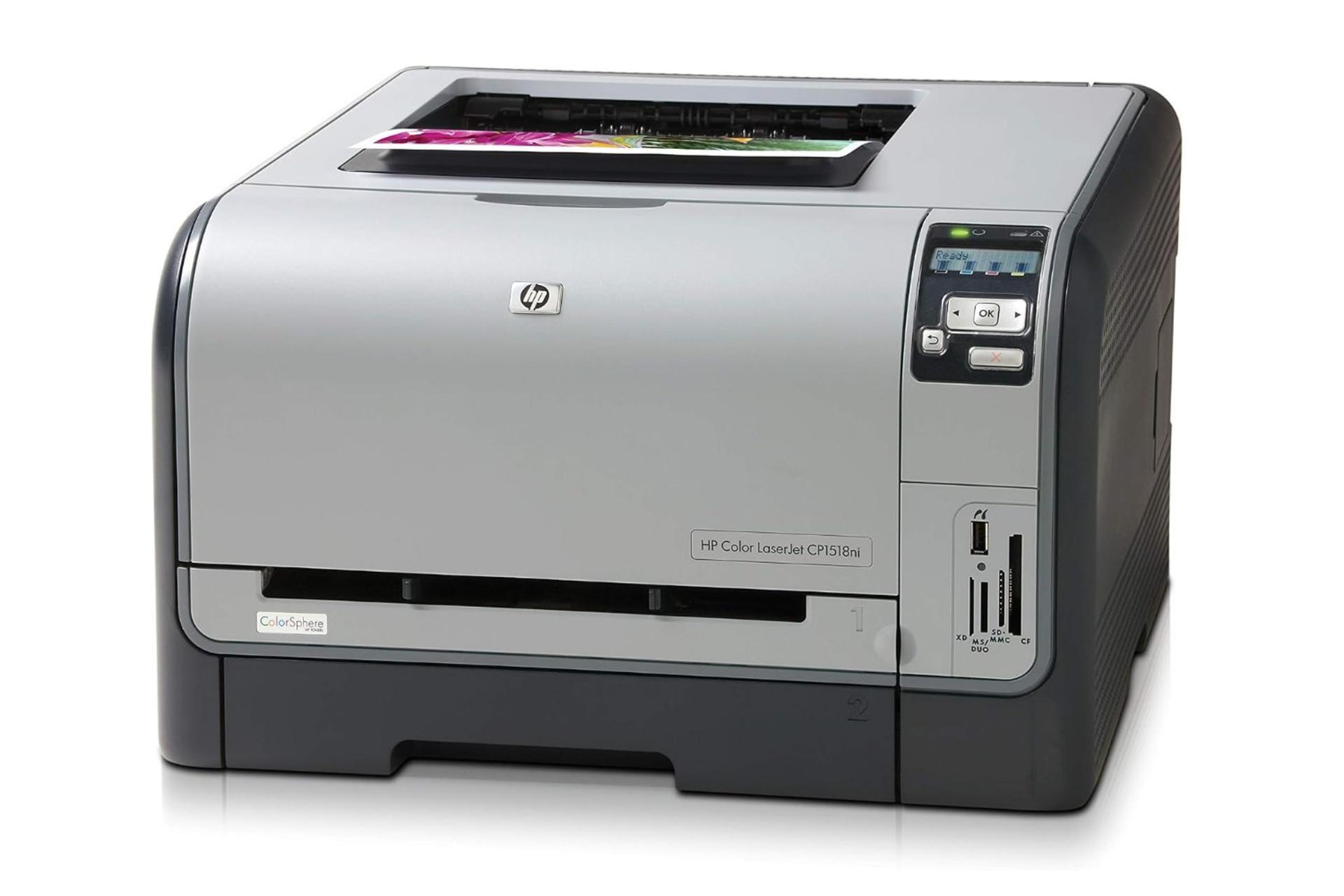 پرینتر اچ پی HP Color LaserJet CP1518ni نمای جلو و راست