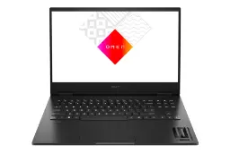 نمای رو به روی لپ تاپ OMEN 16-WD0000NQ اچ پی با نمایشگر روشن و نمایش کیبورد، ترک پد و لبه جلو