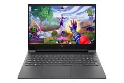 نمای رو به روی لپ تاپ Victus 16-r0042 اچ پی / HP Victus 16-r0042 با نمایشگر روشن و نمایش لوگو و لبه جلو