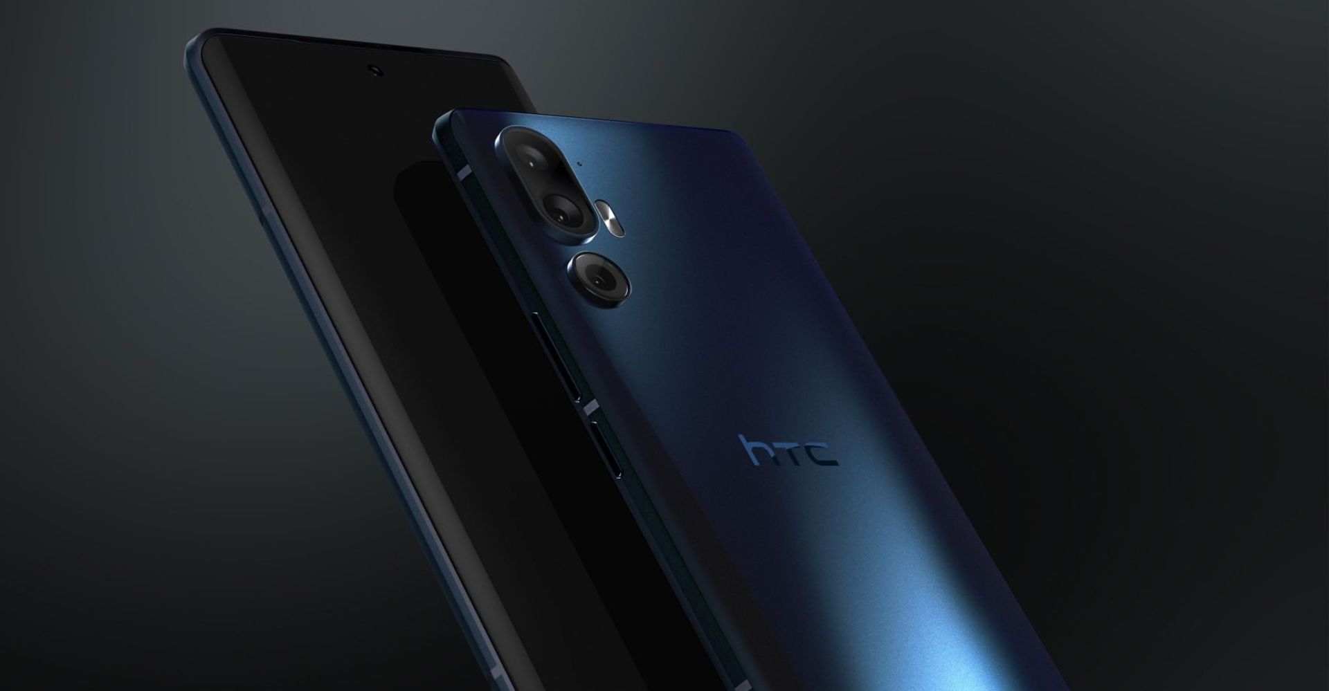 نمای کناری از پنل پشت و جلوی گوشی HTC مدل U24 Pro در رنگ آبی