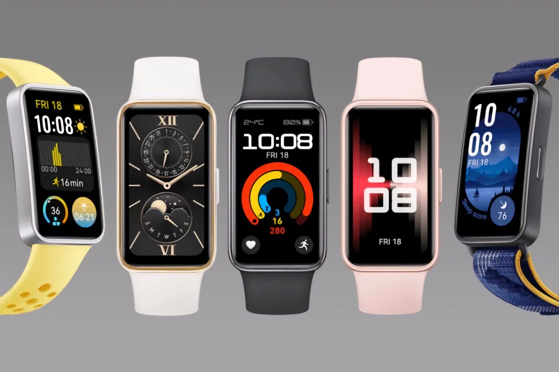 پنج عدد هواوی بند ۹ در کنار یکدیگر و با رنگ‌های مختلف