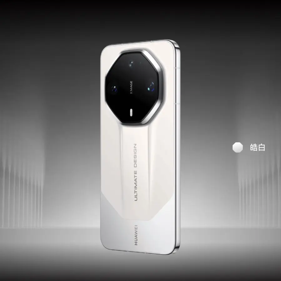گوشی هوشمند هواوی Mate 90 RS (Huawei Mate 90 RS) با طراحی سفید و ماژول دوربین بزرگ