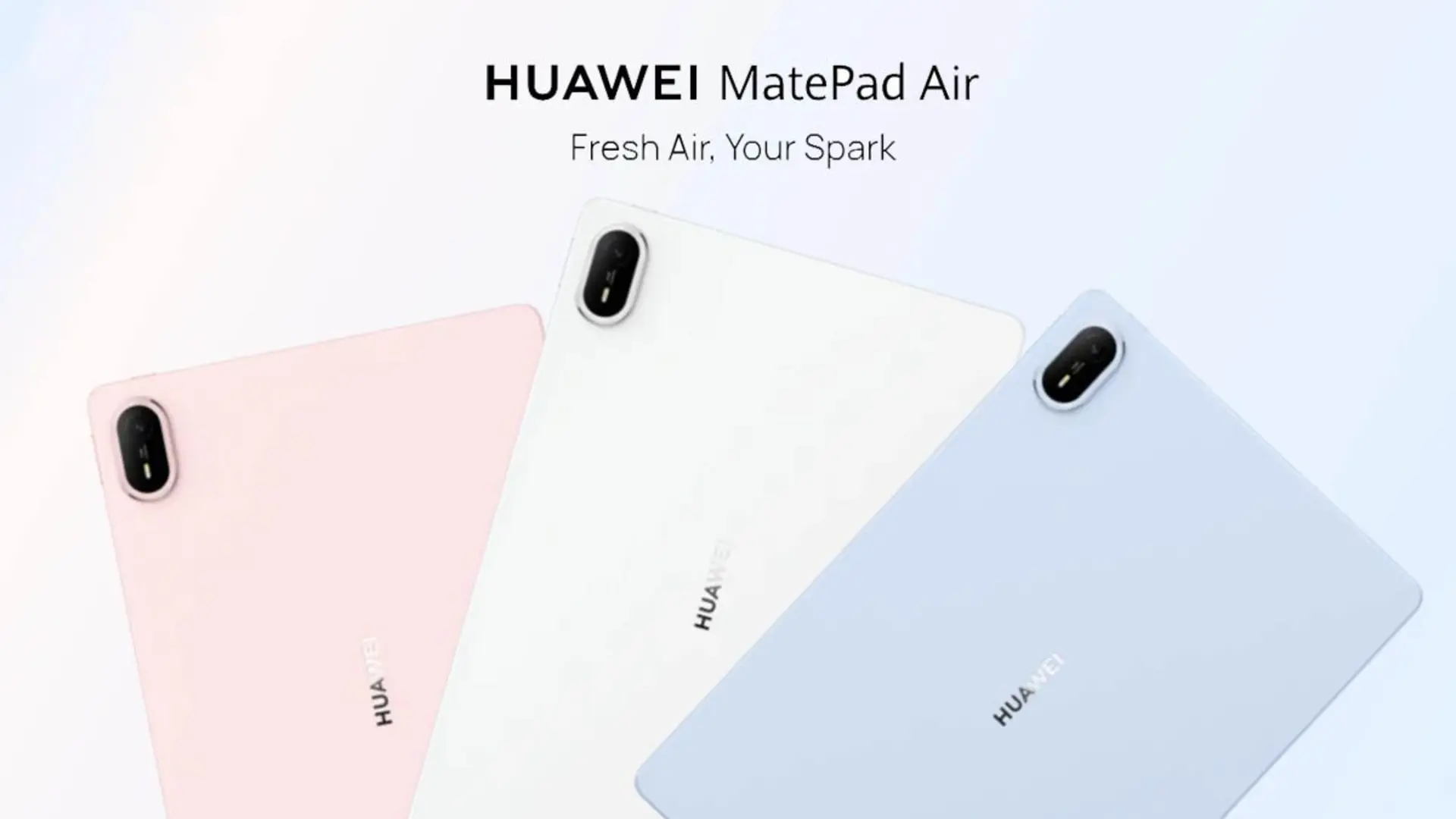 سه عدد تبلت هواوی مدل MatePad Air با رنگهای صورتی، سفید و آبی روشن در کنار هم قرار گرفتهاند.