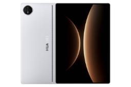 نمای کلی تبلت میت پد اج هواوی / Huawei MatePad Edge با نمایشگر روشن و نمایش دوربین و لوگوی پنل پشت