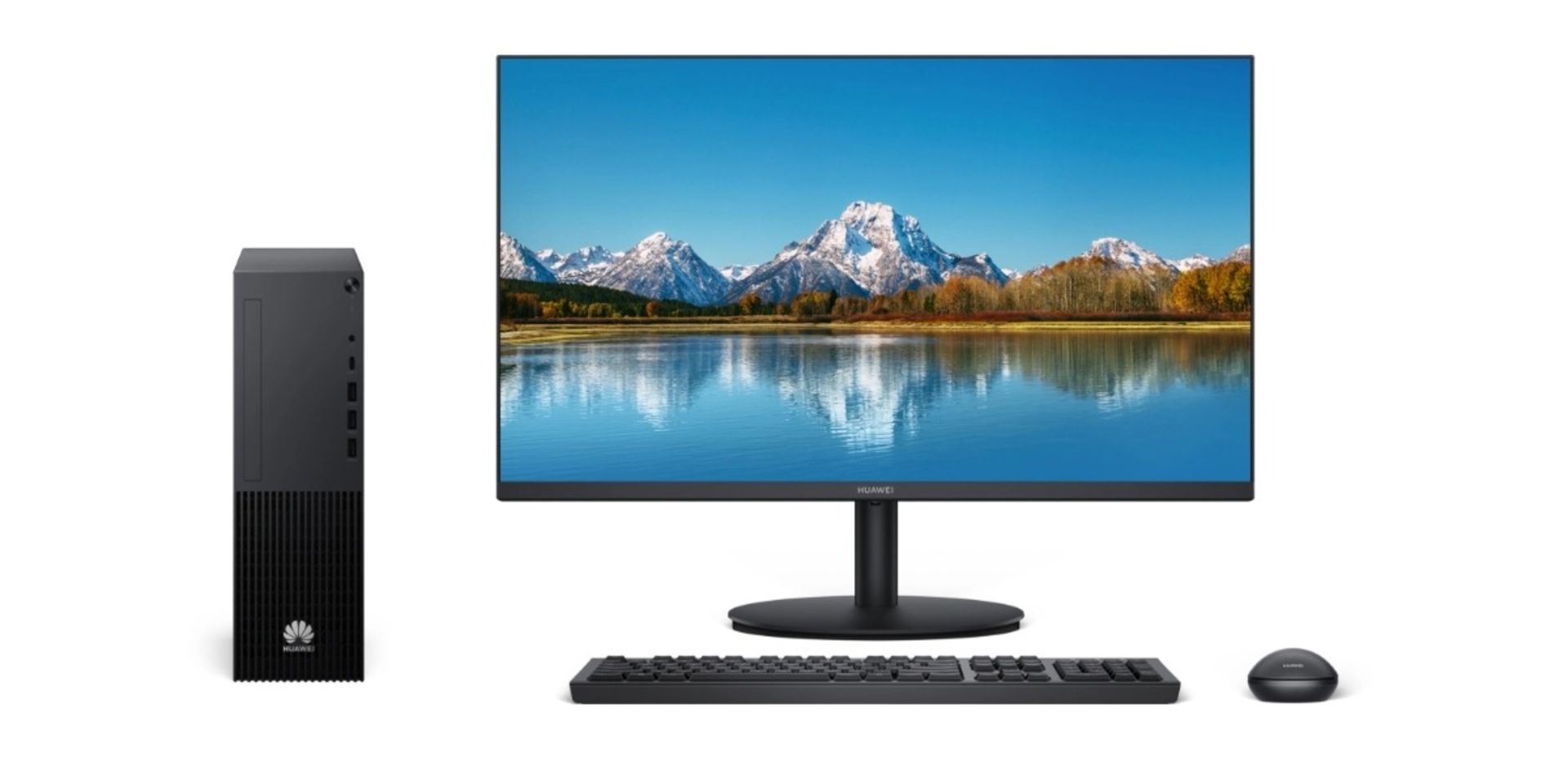 کامپیوتر دسکتاپ هواوی کنار مانیتور و کیبورد