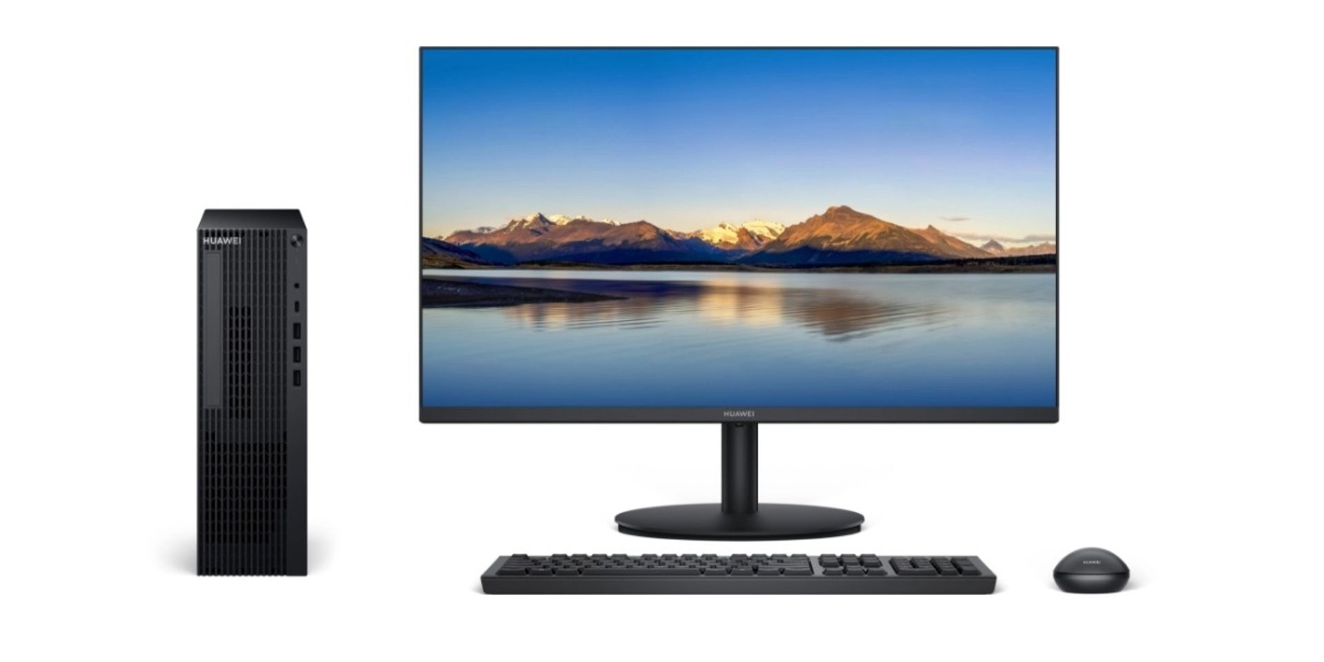 کامپیوتر دسکتاپ هواوی کنار مانیتور و کیبورد